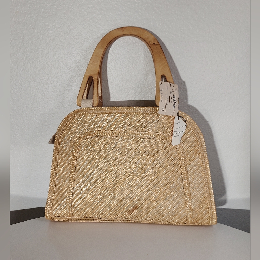 Lesco Vintage Woven Straw Basket Weave Hand Held Natural Satchel Tote Bag